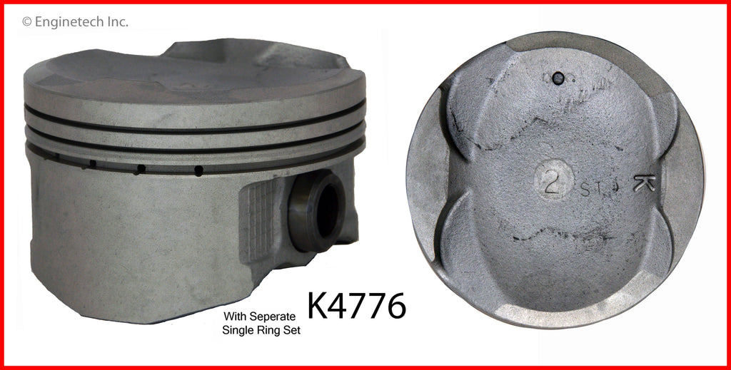 Enginetech K4776(4)P.50 Engine Piston Kit with Separate Full Ring Stack for Toyota and Scion Models