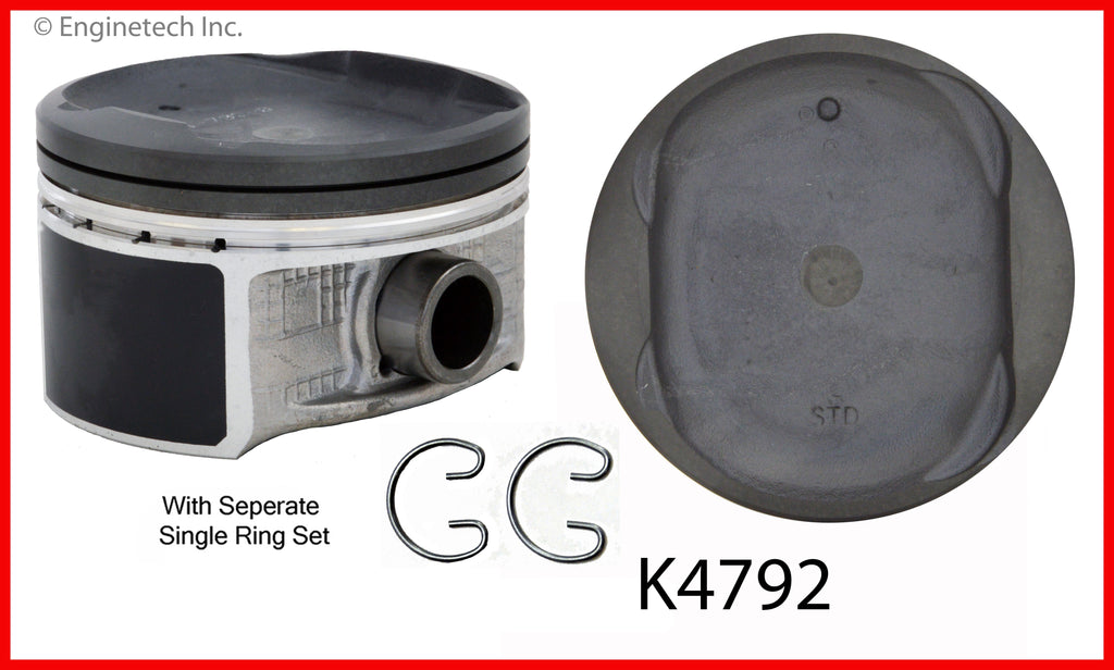 Enginetech K4792(4)PSTD Engine Piston Kit with Full Ring Stack for Toyota 2004-2006 Models