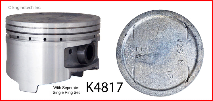 Enginetech K4817(6)PSTD Engine Piston Kit with Full Ring Stack for Chrysler, Dodge, and Mitsubishi Vehicles