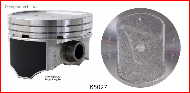 Enginetech K5027(10)P020 Engine Piston Kit with Separate Full Ring Stack for Dodge Ram 2500 (1994-2003)
