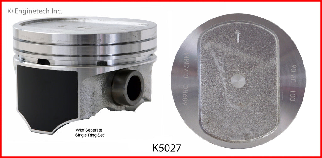 Enginetech K5027(10)P030 Engine Piston Kit with Separate Full Ring Stack for Dodge Ram 2500 (1994-2003)