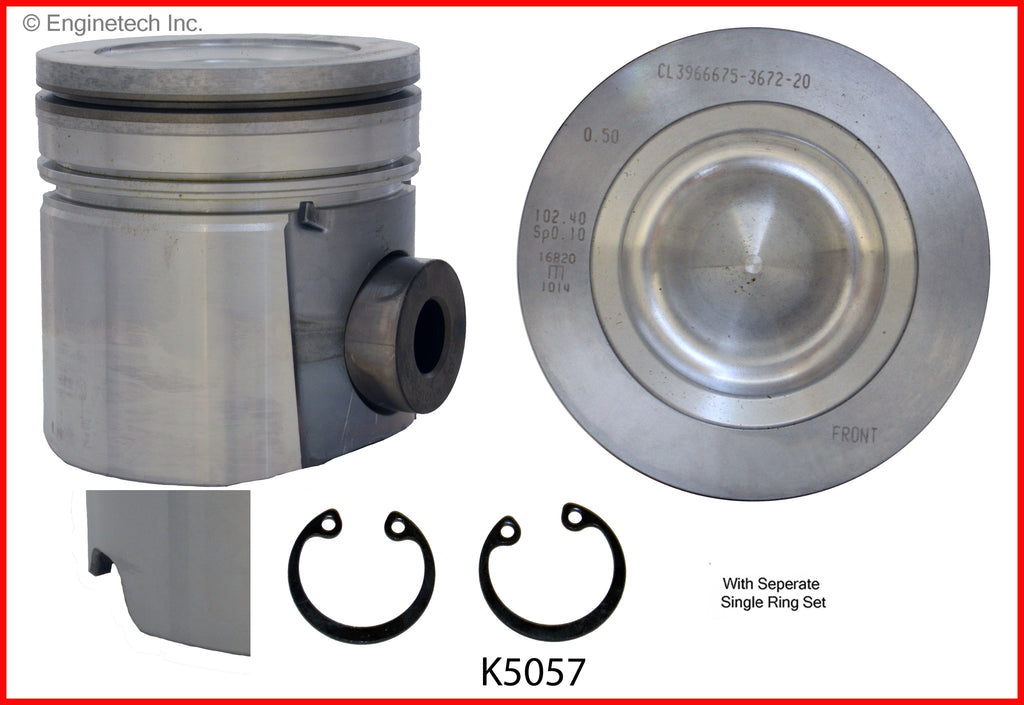 Enginetech K5057(6)PSTD Engine Piston Kit with Full Ring Stack for Dodge Ram 2500 and 3500 (2003-2004)