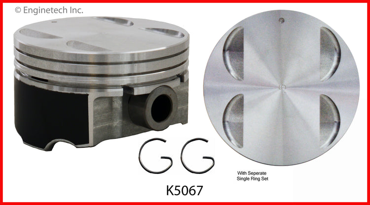 Enginetech K5067(6)P.50 Engine Piston Kit with Separate Full Ring Stack for Select GM and Saturn Models