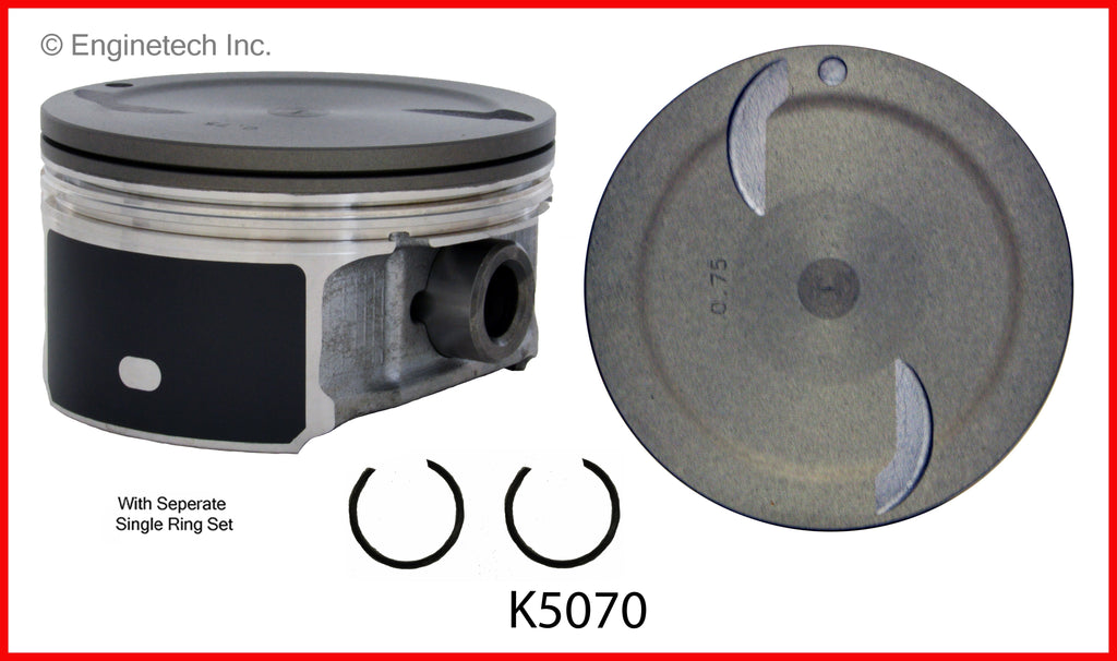Enginetech K5070(8)PSTD Engine Piston Kit with Separate Full Ring Stack for 2012 Chevrolet and GMC Trucks
