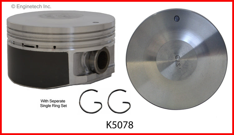 Enginetech K5078(8)P.25 Engine Piston Kit with Full Ring Stack for Cadillac and Buick Models