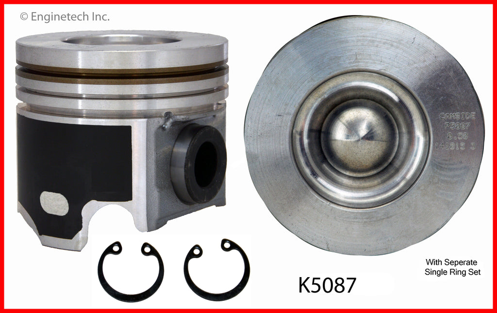 Enginetech K5087(8)PSTD Engine Piston Kit with Separate Full Ring Stack for Ford Trucks
