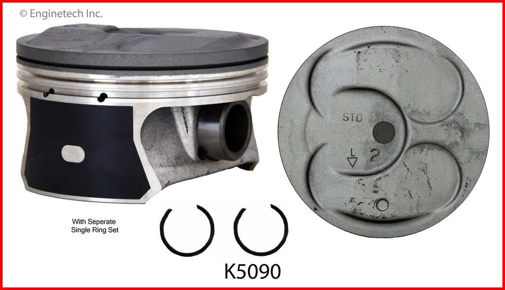 Enginetech K5090(6)PSTD Engine Piston Kit with Full Ring Stack — Fits 2012-2015 Buick Enclave, Chevrolet Traverse, GMC Acadia