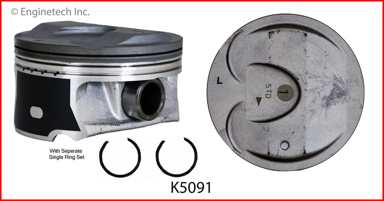 Enginetech K5091(6)PSTD Engine Piston Kit with Separate Full Ring Stack for 2012 Vehicles