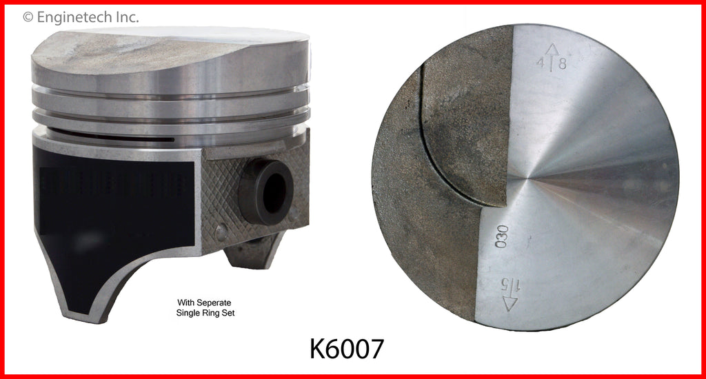 Enginetech K6007(8)030 Engine Piston Kit with Separate Full Ring Stack for Classic Chevrolet Models