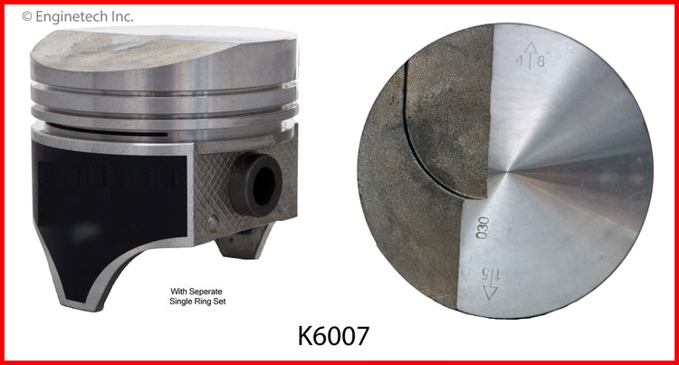 Enginetech K6007(8)030 Engine Piston Kit with Separate Full Ring Stack for Classic Chevrolet Models