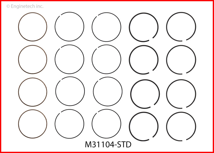 Enginetech M31104-020 Engine Premium Piston Ring Set for Ford 2013-2015 Models