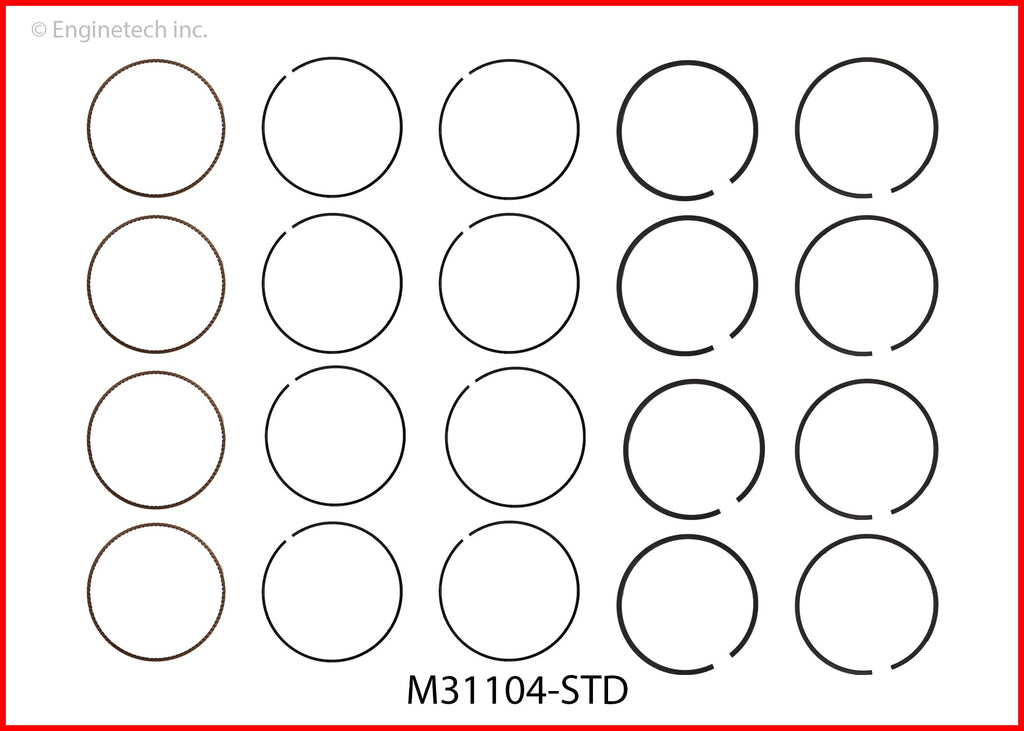 Enginetech M31104-STD Engine Premium Piston Ring Set for Ford Vehicles