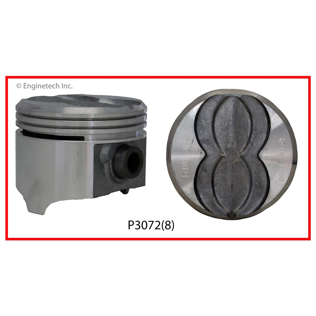 Enginetech P3072(8)040 Engine Piston Set Without Rings for Pontiac 1967-1970 Models