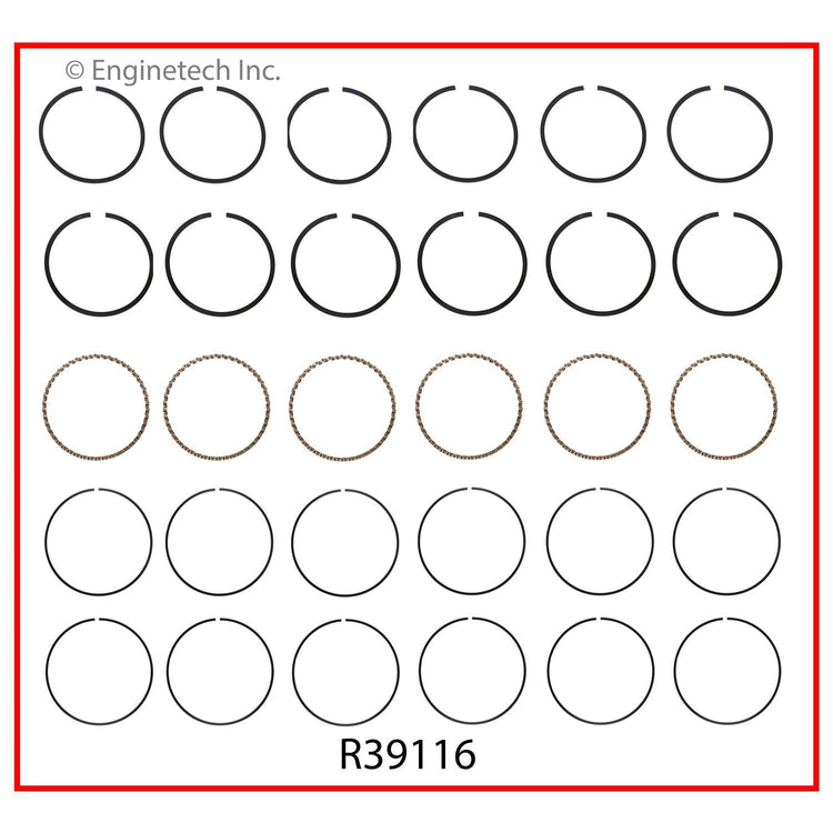 Enginetech R39116-STD Engine Cast Iron Piston Ring Set for Dodge B150 and B250 (1992-1998)