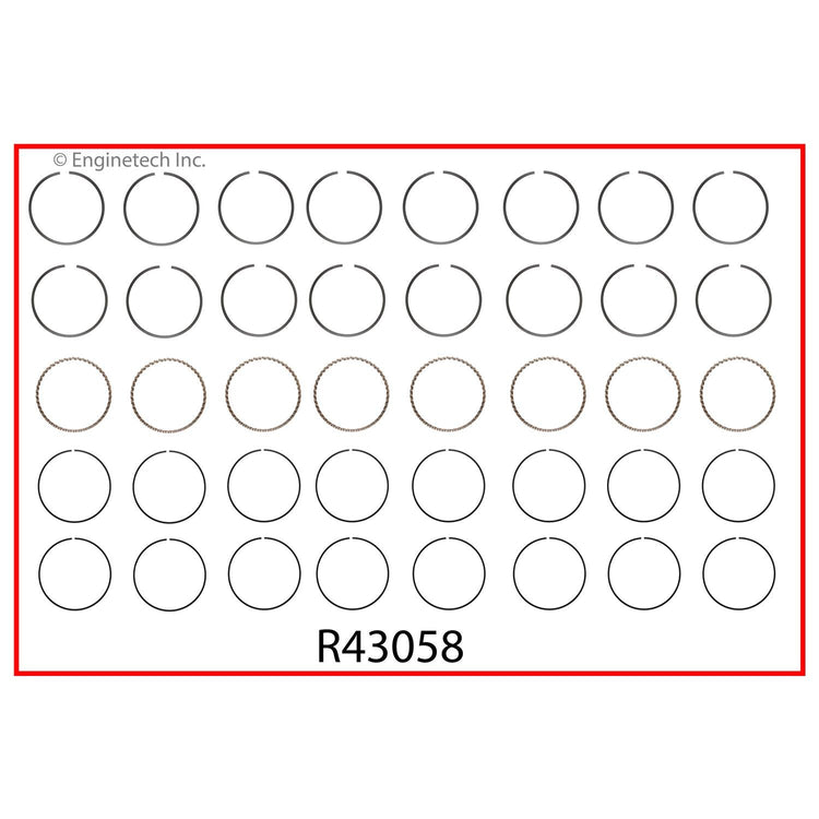 Enginetech R43058-030 Engine Cast Iron Piston Ring Complete Set for Cadillac Chassis and Calais Models
