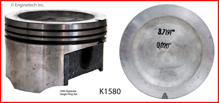 Enginetech K1580(6)P040 Engine Piston Kit with Separate Full Ring Stack for Buick and Skylark (1989-1993)